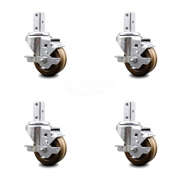 3 Inch High Temp Phenolic Wheel Swivel 7/8 Inch Square Stem Caster Set Brake SCC